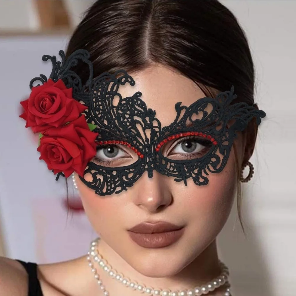 Lace Pattern Masquerade Mask Seductive Style Cosplay Halloween Festival Party Mask Party Costume Simulated Rose