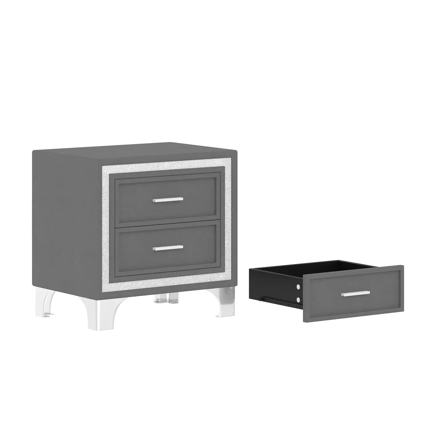 Queen Size Upholstered Platform Bed with LED Lights & 2 Nightstands, Gray, Customized - view 6