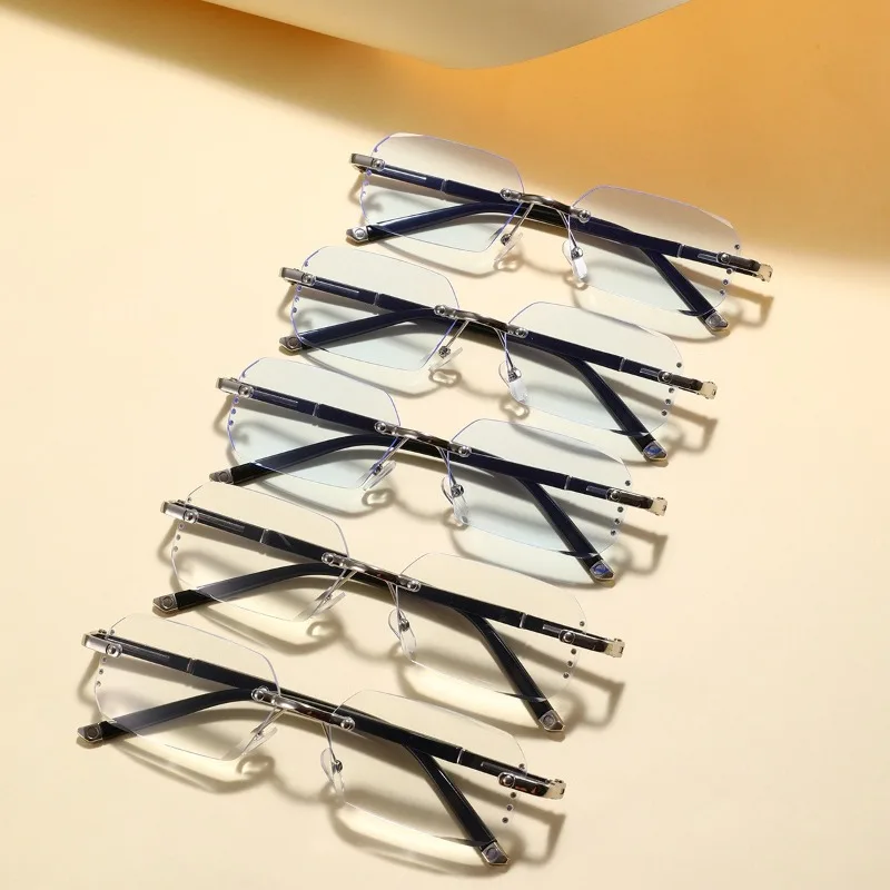 5pcs Frameless Rectangular Frame Flat Mirror for Men and Women Fashionable Temperament Anti Blue Light Glasses