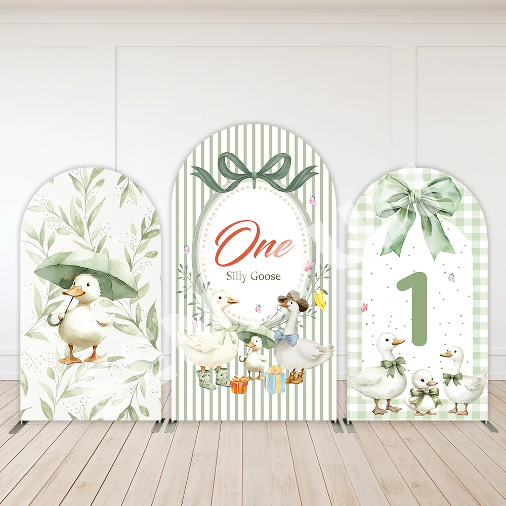 Green Leaves Goose Arch Wall Backdrop Covers Cute Duck Baby Shower Decoration Banner Birthday Party Background 2-sided