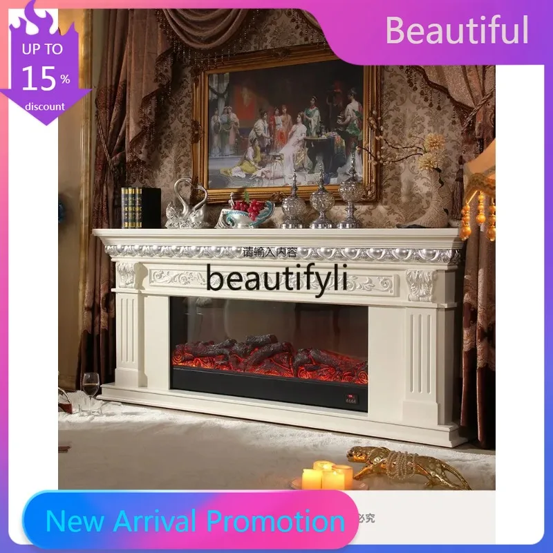 KK80  European Antique White Fireplace American Decorative Cabinet Electronic Simulated Flame Fireplace Rack French Retro
