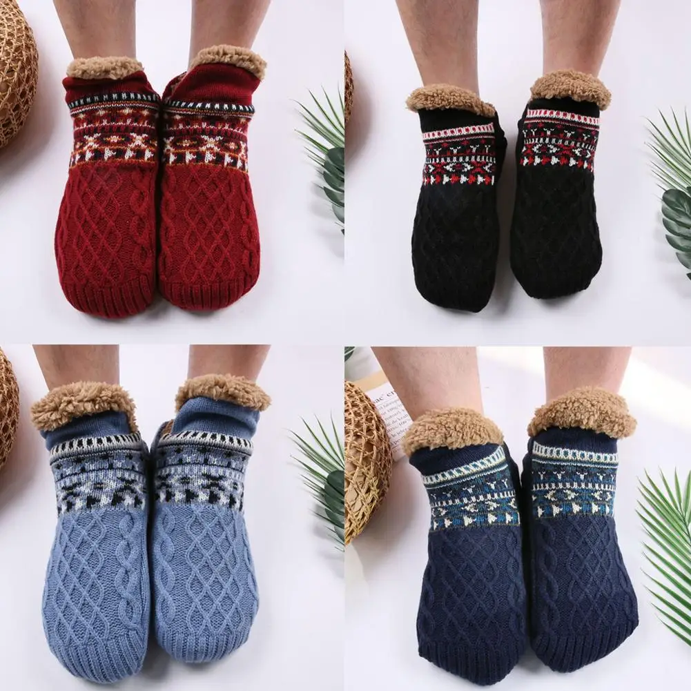 Women Men Thermal Slipper Socks Winter Thicken Wool Socks Warm Snow Socks Non Slip Fuzzy Floor Sock Carpet Socks for Outdoo O6K1