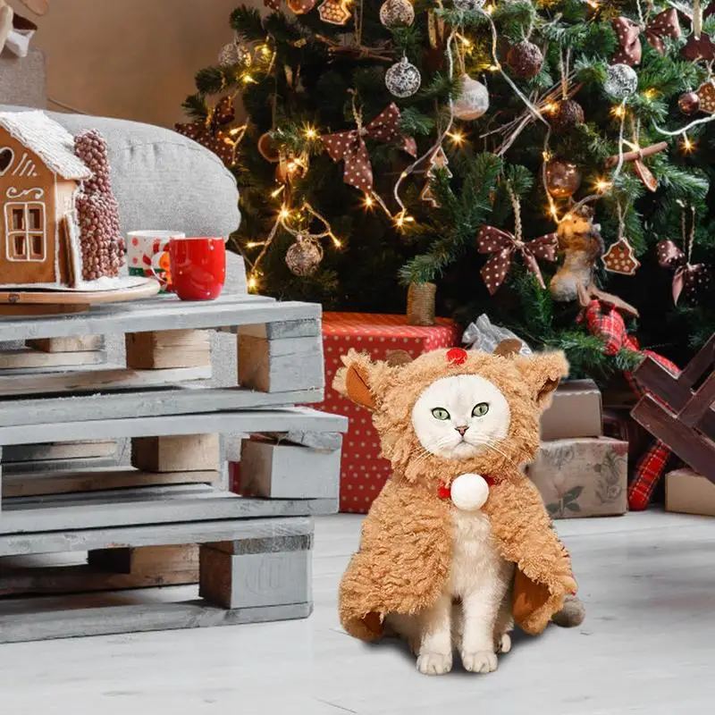 Gato capa inverno cão traje de pelúcia natal filhote de cachorro rena traje multifuncional inverno quente cães capa para o natal ano novo