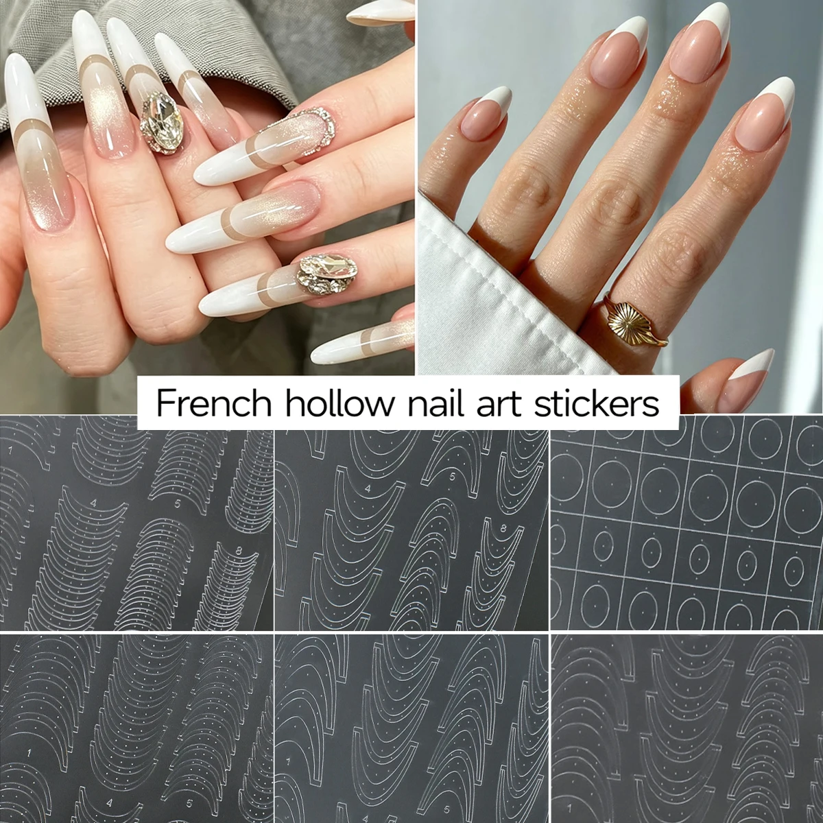 Nail Extension Form - Franse holle nagelstickers, transparante gebogen lijnen,