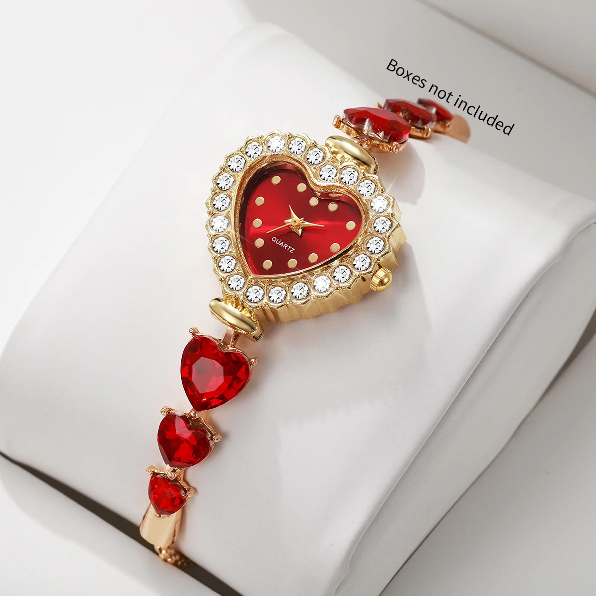 Luxury Watch For Women - ファッションハートダイヤルレディースウォッチ、ラグジュアリーラインストーンブレスレットストラップ、レディースクォーツドレス腕時計、レロジオフェミニノ（箱なし）