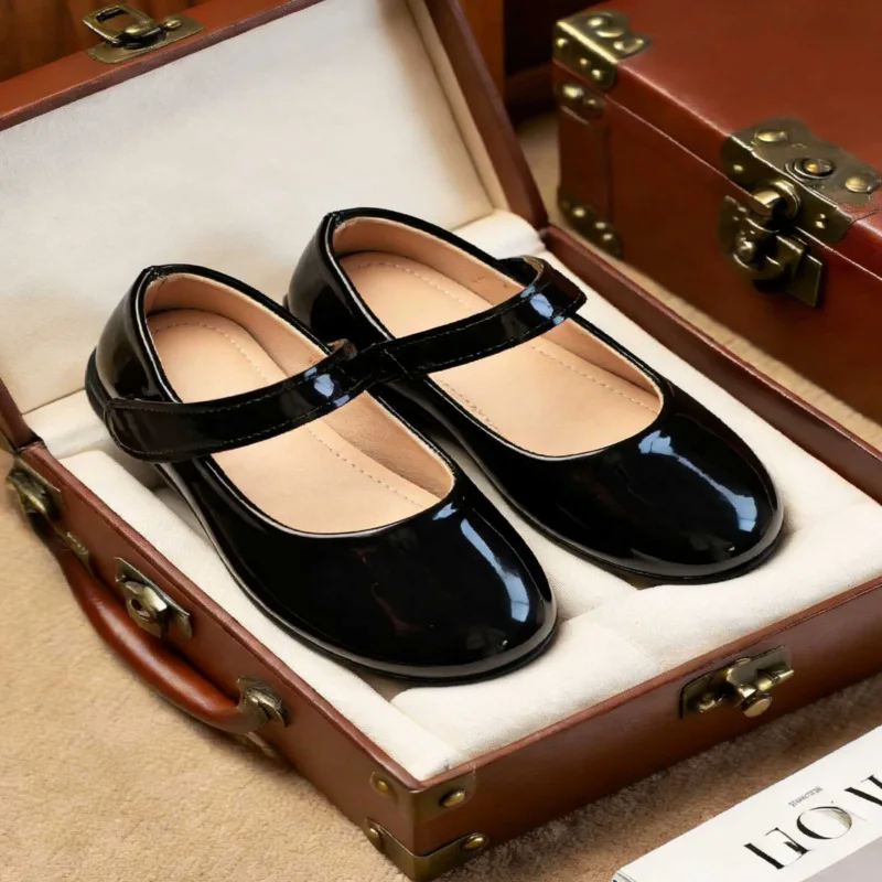 Girls Black Mary Jane Shoes Kids School Uniform Dress Shoes Children Flats Casual Leather Shoes for Party Wedding Size 26-36
