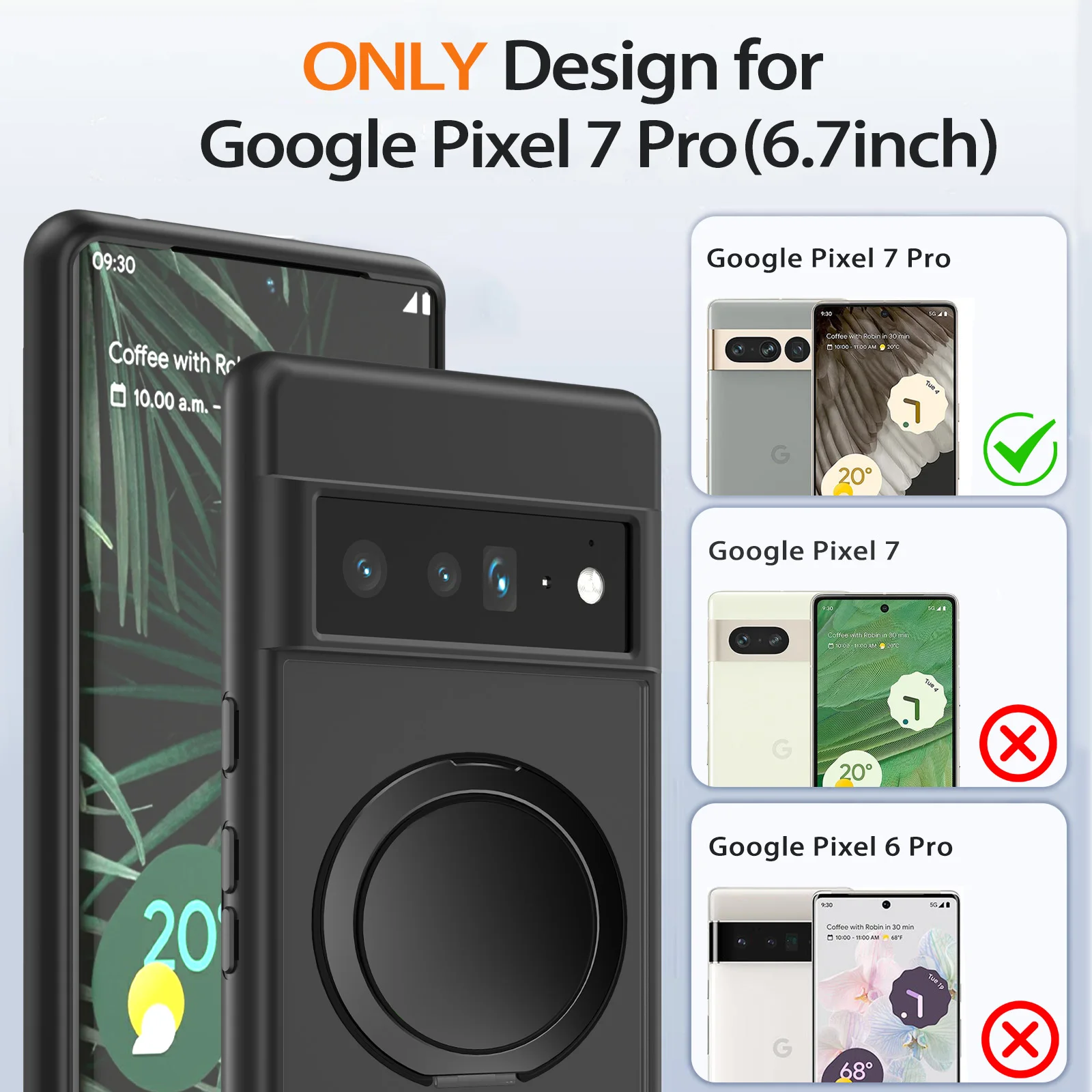 HARUINO Magnetic Case for Google Pixel 7 Pro Cover - Wireless Charger Compatible,Rotatable Ring Holder Stand, Anti Fingerprint