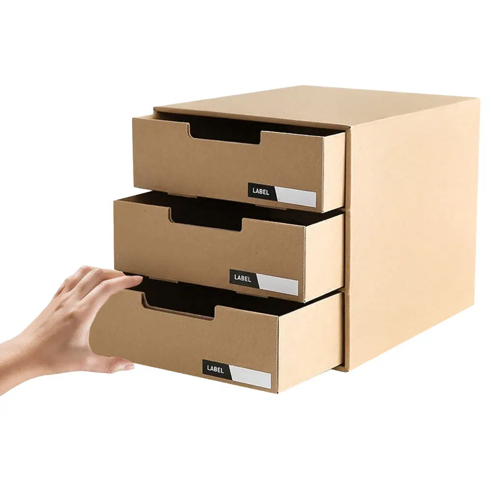 

File Drawer Organizer Box with Separate Sliding Drawers Desktop Storage for Documents Writing Tools Headphones Cutlery in Office