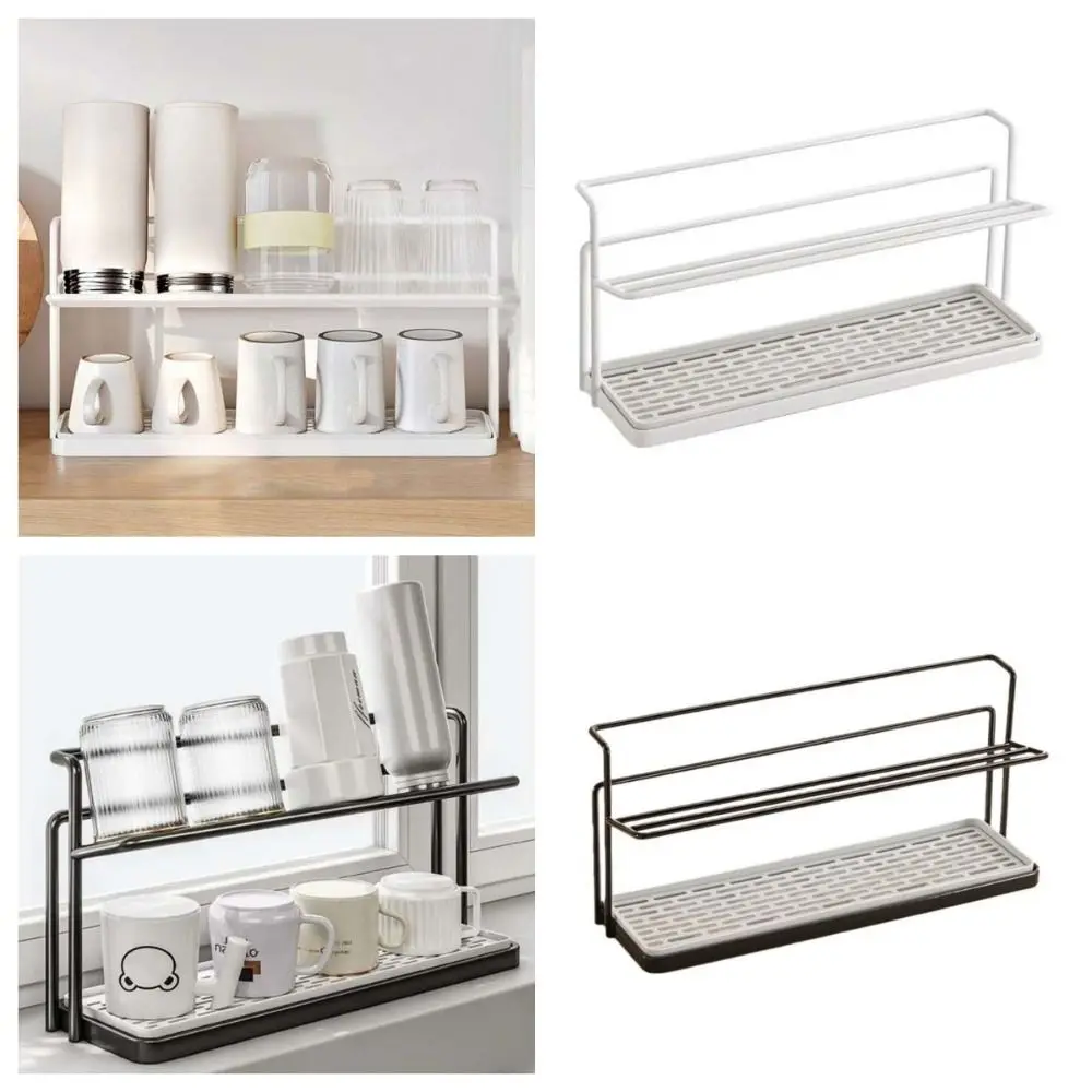 

Double-layer 2Layer Cup Storage Rack Carbon Steel Sink Storage Rack Drain Cup Rack Large Capacity Black White Cup Storage Tray