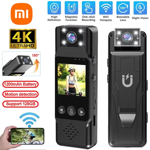 Xiaomi-cámara deportiva portátil, Mini cámara 4K HD con Wifi, Clip trasero magnético, grabadora de vídeo Digital, cámara corporal desgastada, visión nocturna DVR