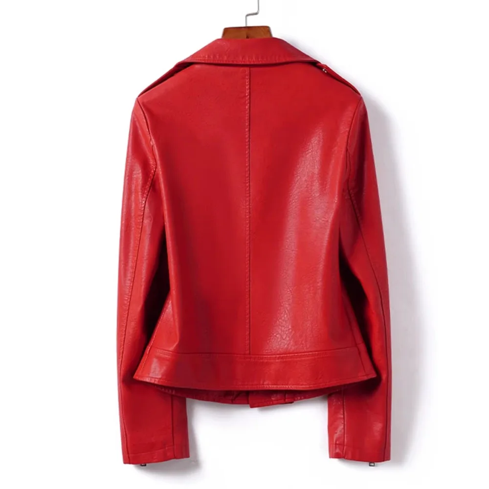 New Women Moto Biker Jacket Split Leather Spring Autumn Fashion Suit Collar Long Sleeve Slim Leather Coat Casual Short Coat view 2