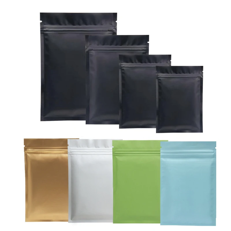 Duże rozmiary 100szt Matowa czarna biała torba Mylar Ziplock Torba z folii aluminiowej Torba na zamek błyskawiczny Proszek do przechowywania żywności Torba na prezenty z płaskim dnem
