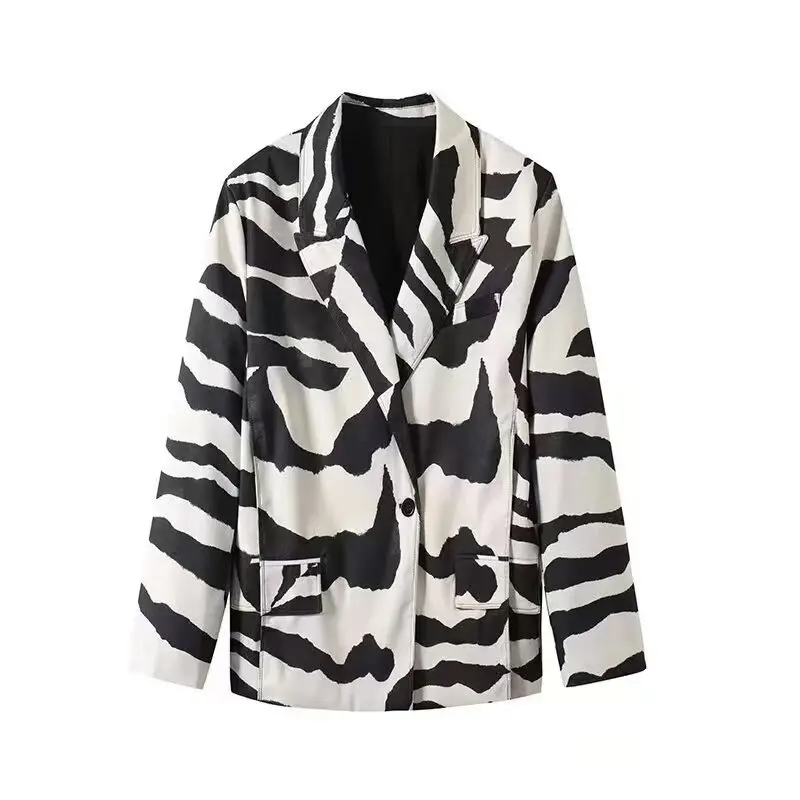 

Women's Vintage Blazer Autumn Fashion Elegant Animal Print Lapel Long Sleeve Jacket Printed Color-Block Versatile Design Coat