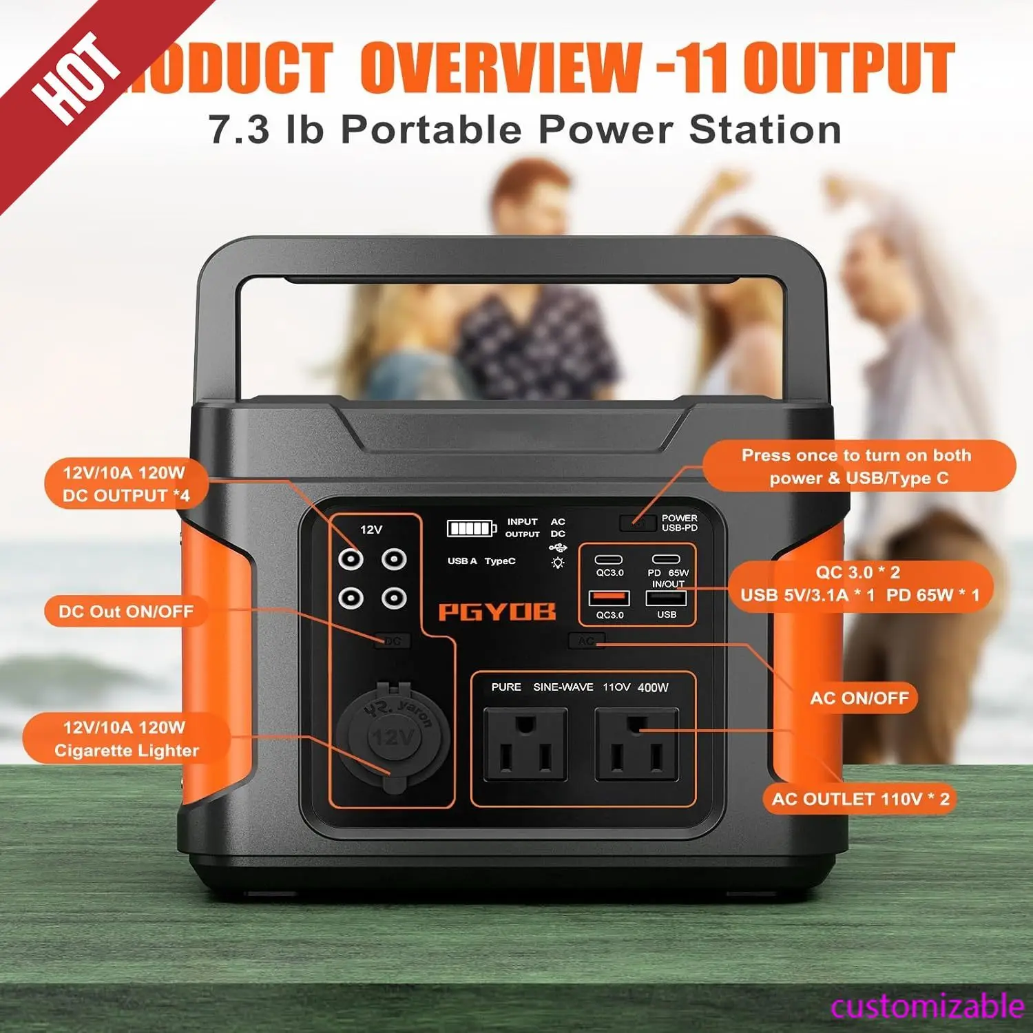 

400W Portable Power Station, 296Wh Outdoor Solar Generator Backup Ternary Battery Pure Sine Wave Power Pack with AC/DC Outlet
