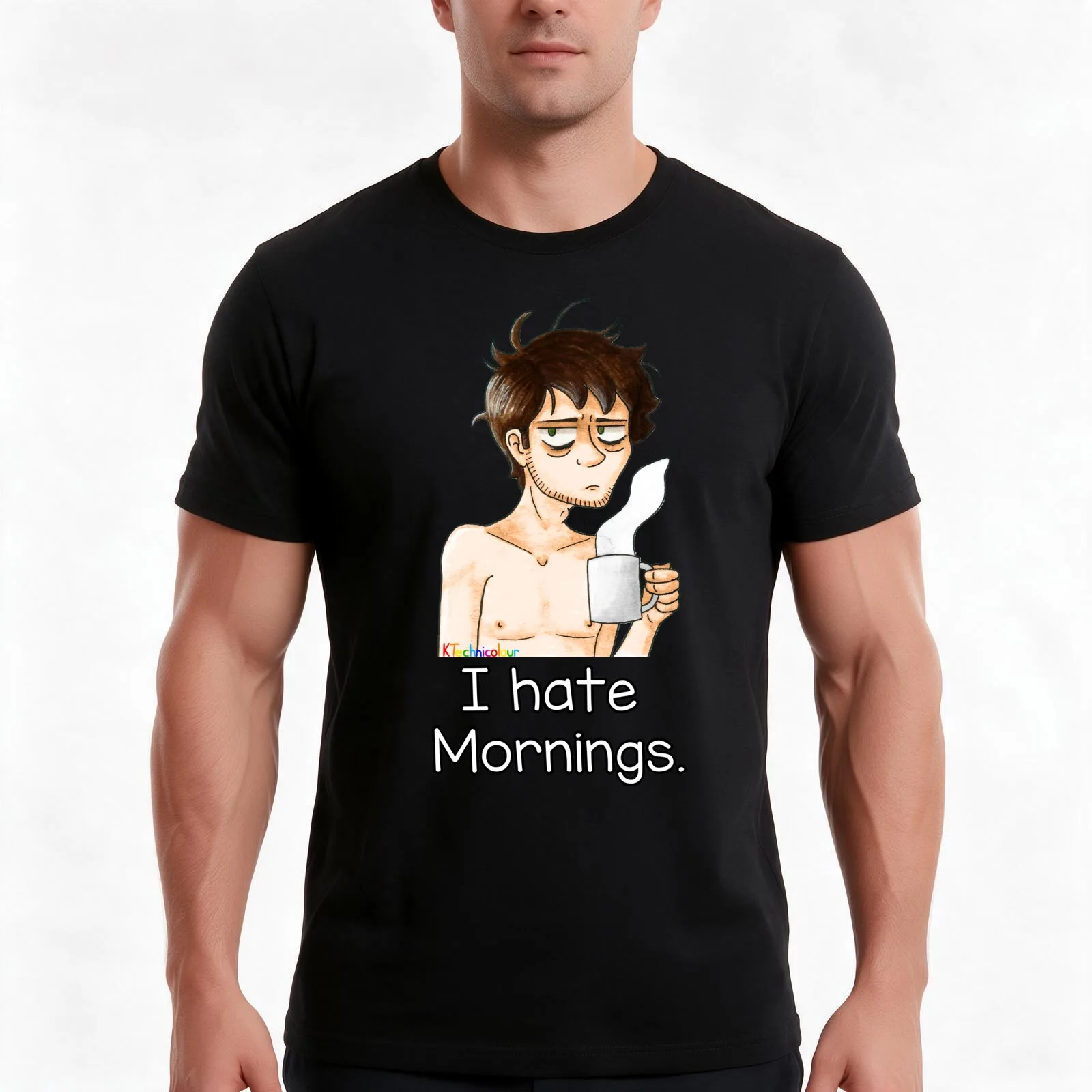 I Hate Mornings T-Shirt, Summer Casual Cotton Tee, Oversized Streetwear Tops, Vintage Graphic Print, Loose Fit Short Sleeve
