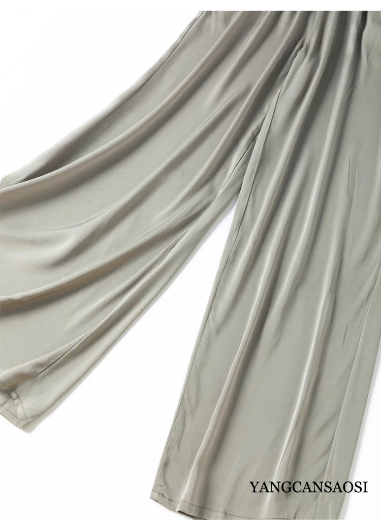 Vertical Naked Feeling 93% Natural Mulberry Silk Elastic Double Qiao Satin Elastic Waist Women's Fashionable Wide Leg Pants