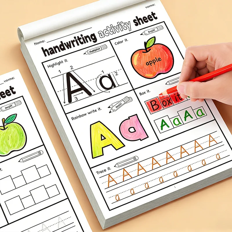 

Учебное пособие по прописыванию и отработке навыков письма 26 английскими буквами алфавита (A-Z), 32-страничная книга для тренировки прописывания и контроля над письмом, интересные иллюстрации, учебная тетрадь для раннего развития, подходит для детей, кот