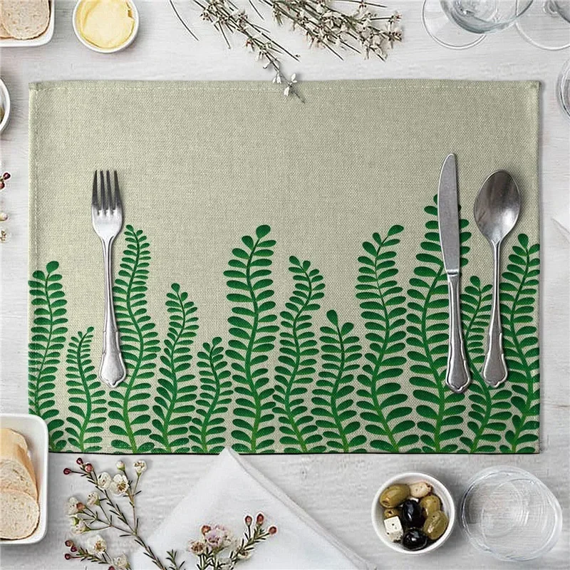 Placemat for Dining Table Green Leaves Mat Coaster Creative Printed Heatresistant Kitchen  Accessories Individual