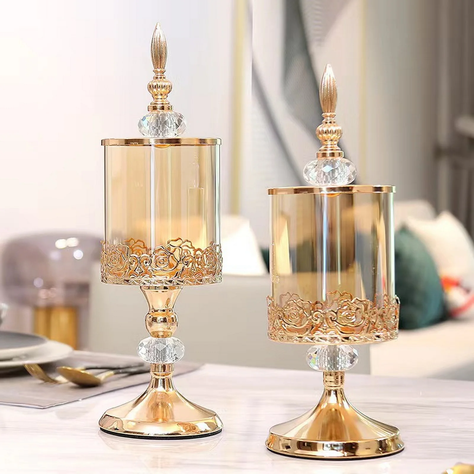 

1pcs Vintage Crystal Jar with Lid Kitchen Organizer Cookie Buffet Canister Glass Candy Storage Jar for Weddings Dinner Parties