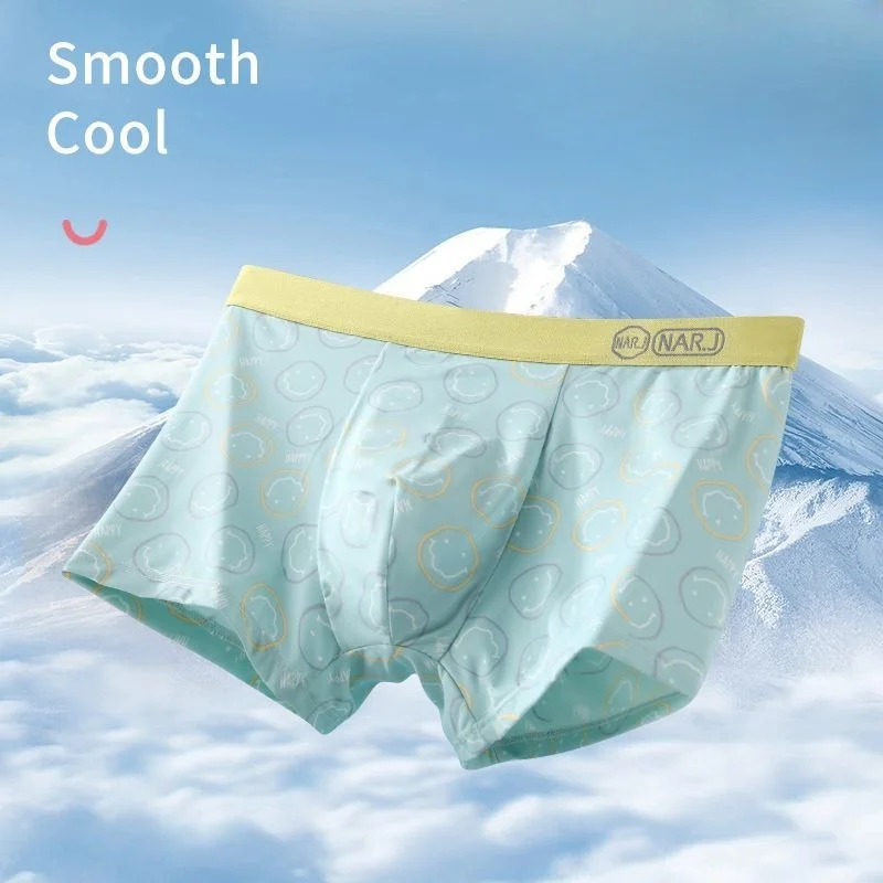 Men's Ice Silk Print Flower Underwear Ultra-thin Silky Underpants Summer Cool New Quick-drying Trackless Four Legs Short Comfort