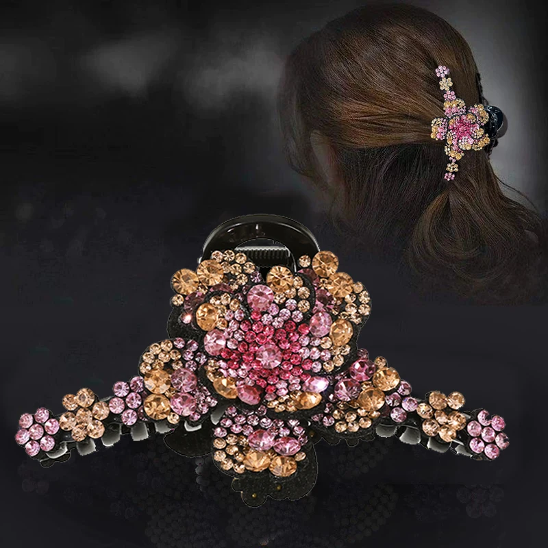 

AWAYTR женские заколки для волос с цветами и стразами, когти в виде краба, заколки для волос с кристаллами, заколки для волос, хвост, аксессуары для волос для девочек, заколка для волос