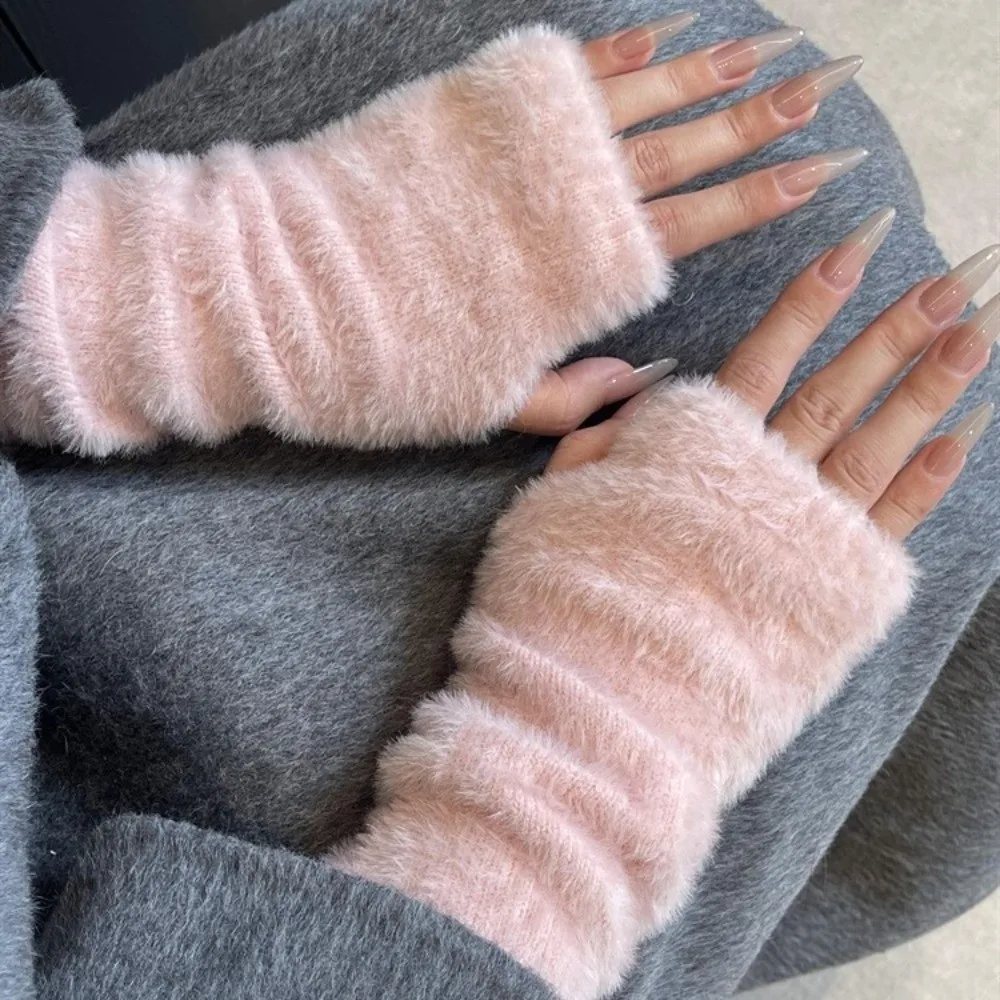 

Breathable Korean Style Knitted Warm Sleeves Solid Color Hole Woolen Gloves Spicy Girl Sweet Long Fingerless Sleeves Girls