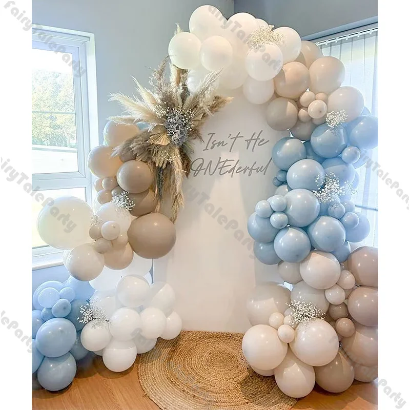 127pcs Neutral Balloons Garland Set Blue Smoke Brown Sand White Baby Shower Birthday Party Wedding Baptism Decorations Supplies