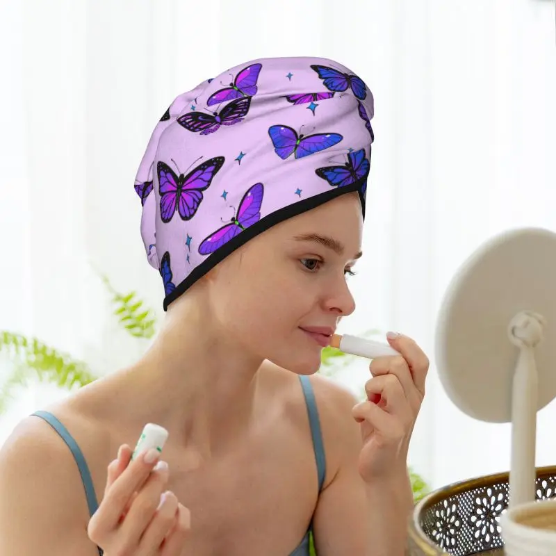 Women Long Hair Quick-Dry Hair Towel Butterfly Hair Towel Wrap Shower Cap Towel Bath Hats for Women Dry Hair Cap Lady Turban