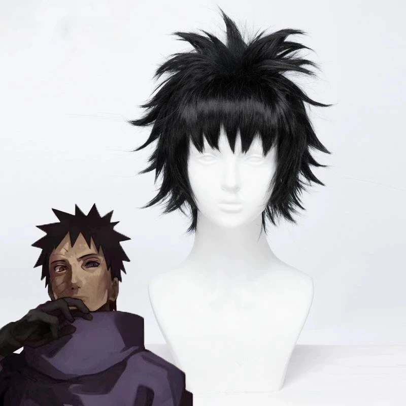 Cosplay Wig Uchiha Obito Anime Wig Short Black Game Role-Playing Synthetic Wig Short Howl Male Wig With Wigcap for Anime