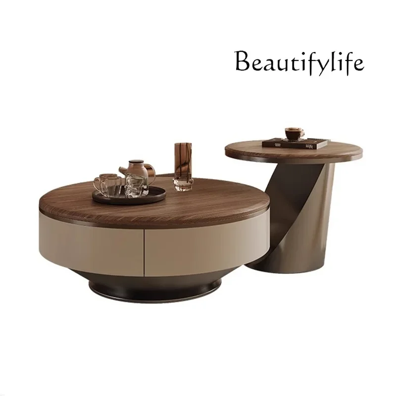 

Light luxury medieval coffee table TV cabinet combination modern simple living room home advanced size round coffee table