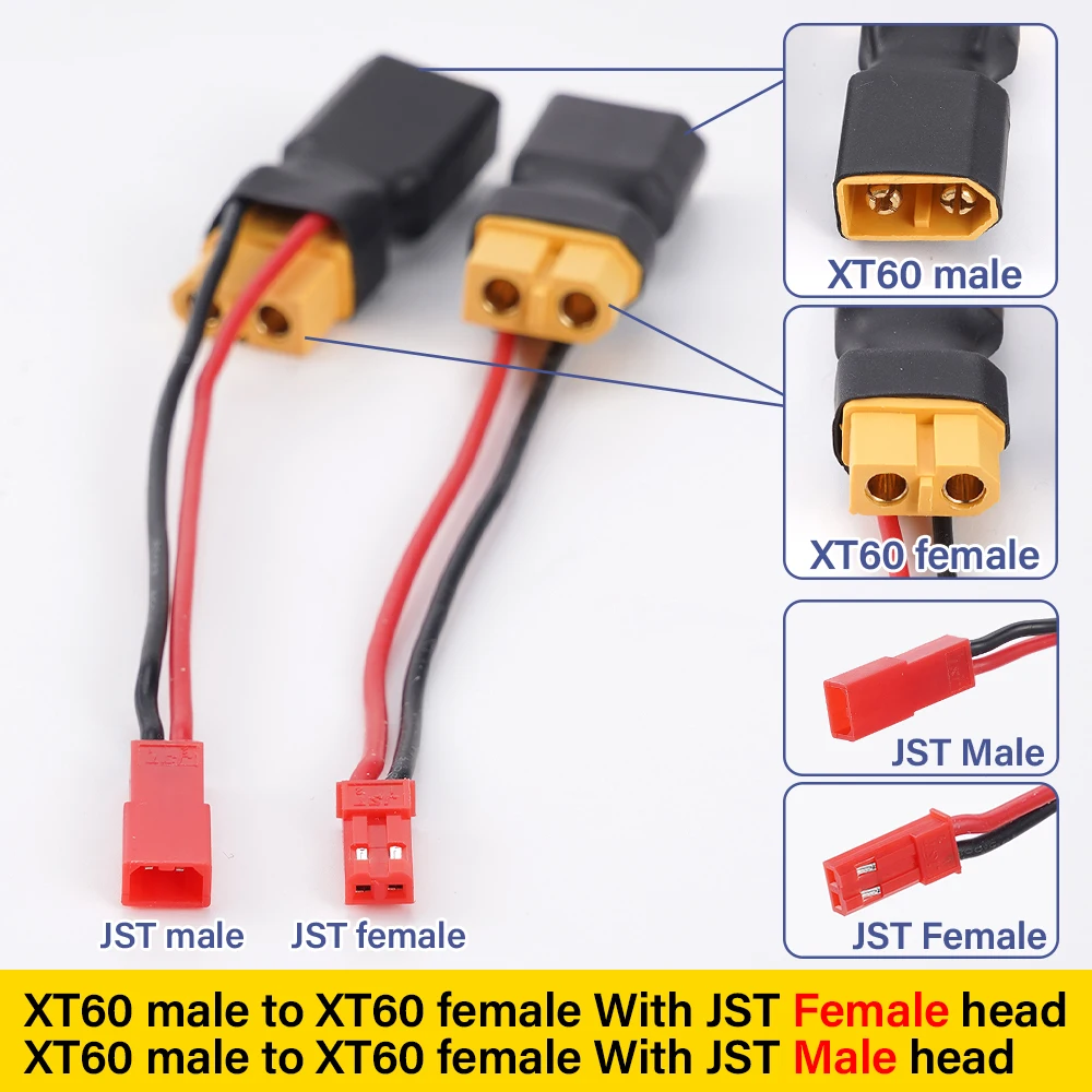

XT60 Male/Female Straight Insert JST Power Adapter Female LED Light With Power Supply Cable Lithium Battery Extension Cable