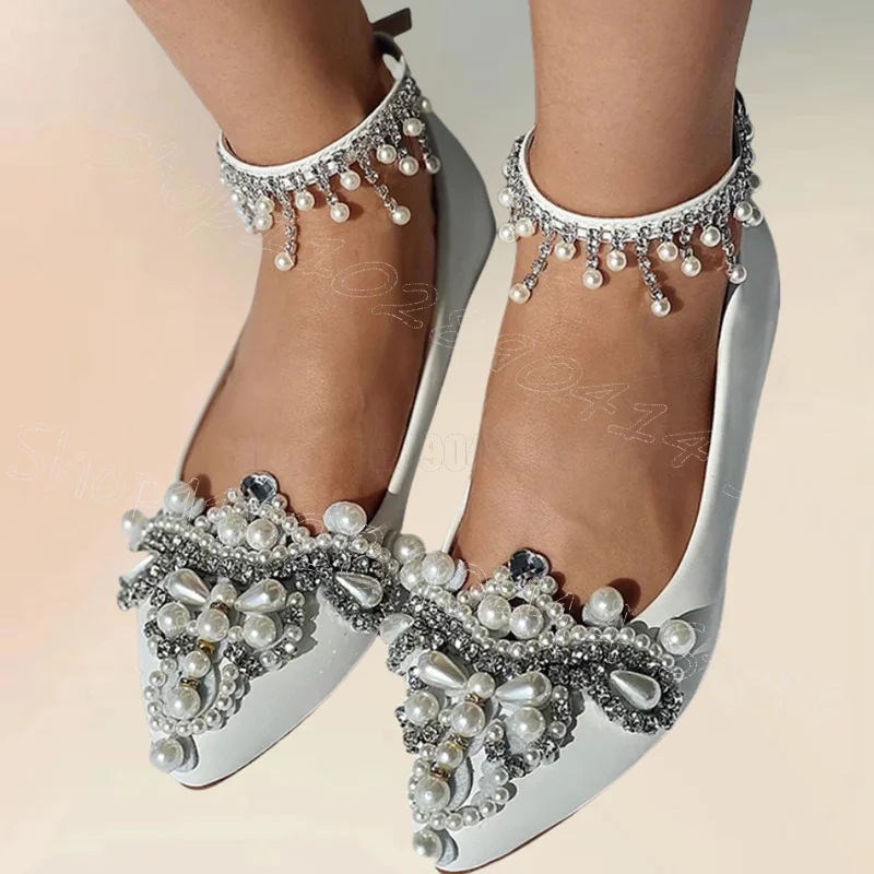 

Crystal Pearl Decor Silver Pointed Toe Pumps Buckle Strap Women Shoes Low Top Novel Party Feast Dating 2025 Zapatos Para Mujere