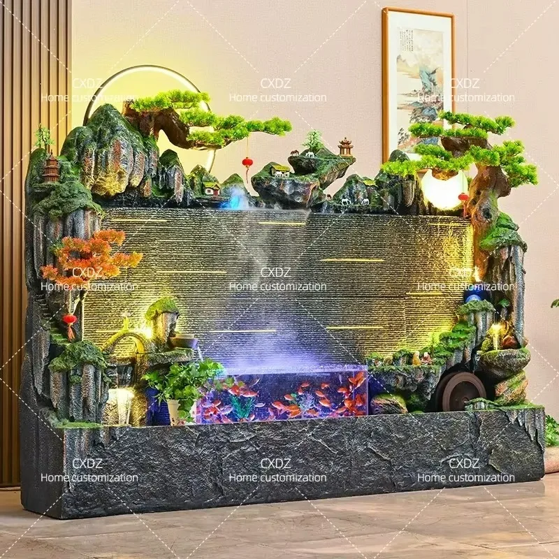 Rockery Flowing Water Wall Fountain Water Curtain Fish Tank for Living Room Dining Room Balcony Garden Decoration Home
