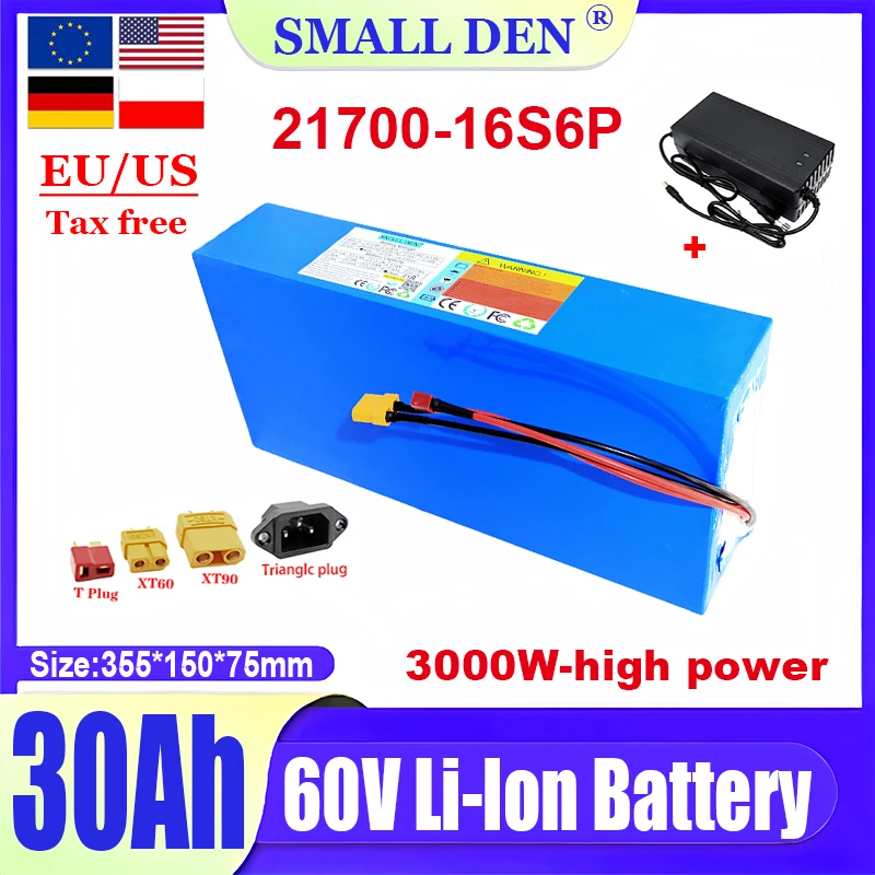 New 60V 30Ah battery 21700 16S6P 3000W 67.2V lithium battery with built-in BMS high-power lithium-ion battery pack