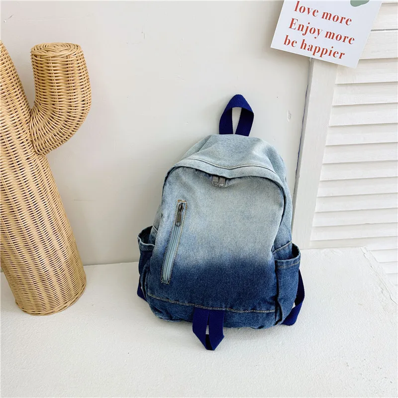 Sac à dos en denim délavé à la mode pour documents dégradés, coton décontracté, personnalité simple, sacs à dos d'automne et d'hiver, nouveau, 2023