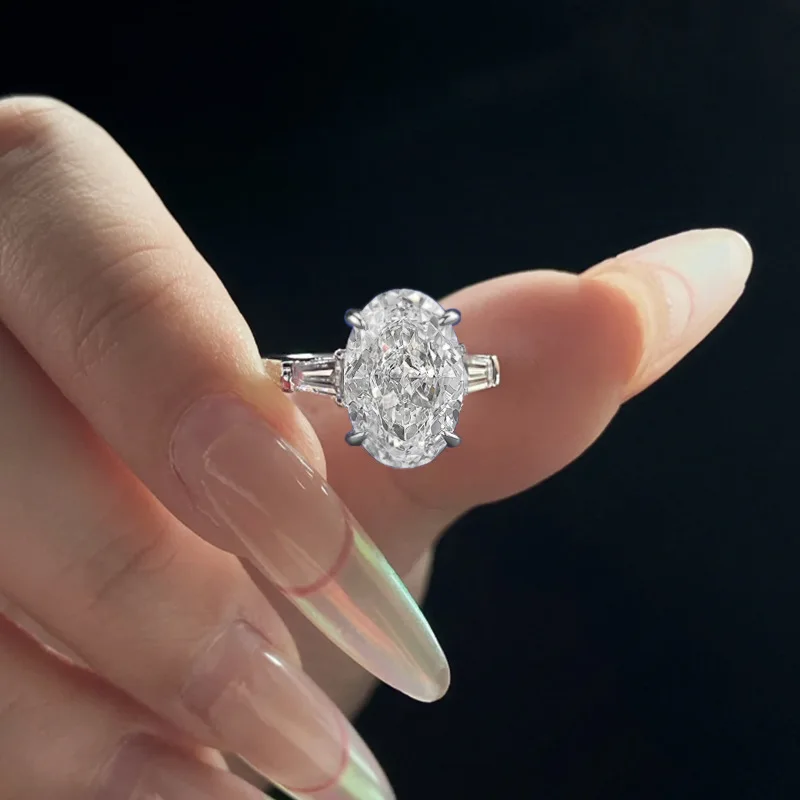 

Sparkling 8x12mm High Carbon Diamond Women Ring - 925 Sterling Silver Wedding Band & Engagement Ring Anniversary Jewelry Gift