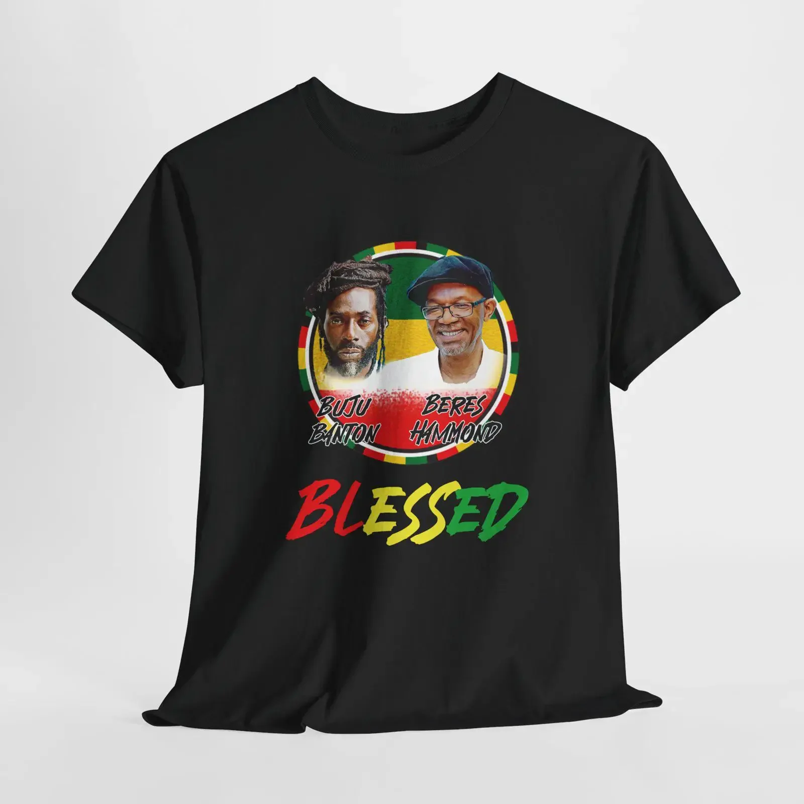 Buju Banton Beres Hammond Blessed Reggae Dancehall T Shirt Cotton Jamaican Music Fan  vintage Washed Stretched Slightly homme
