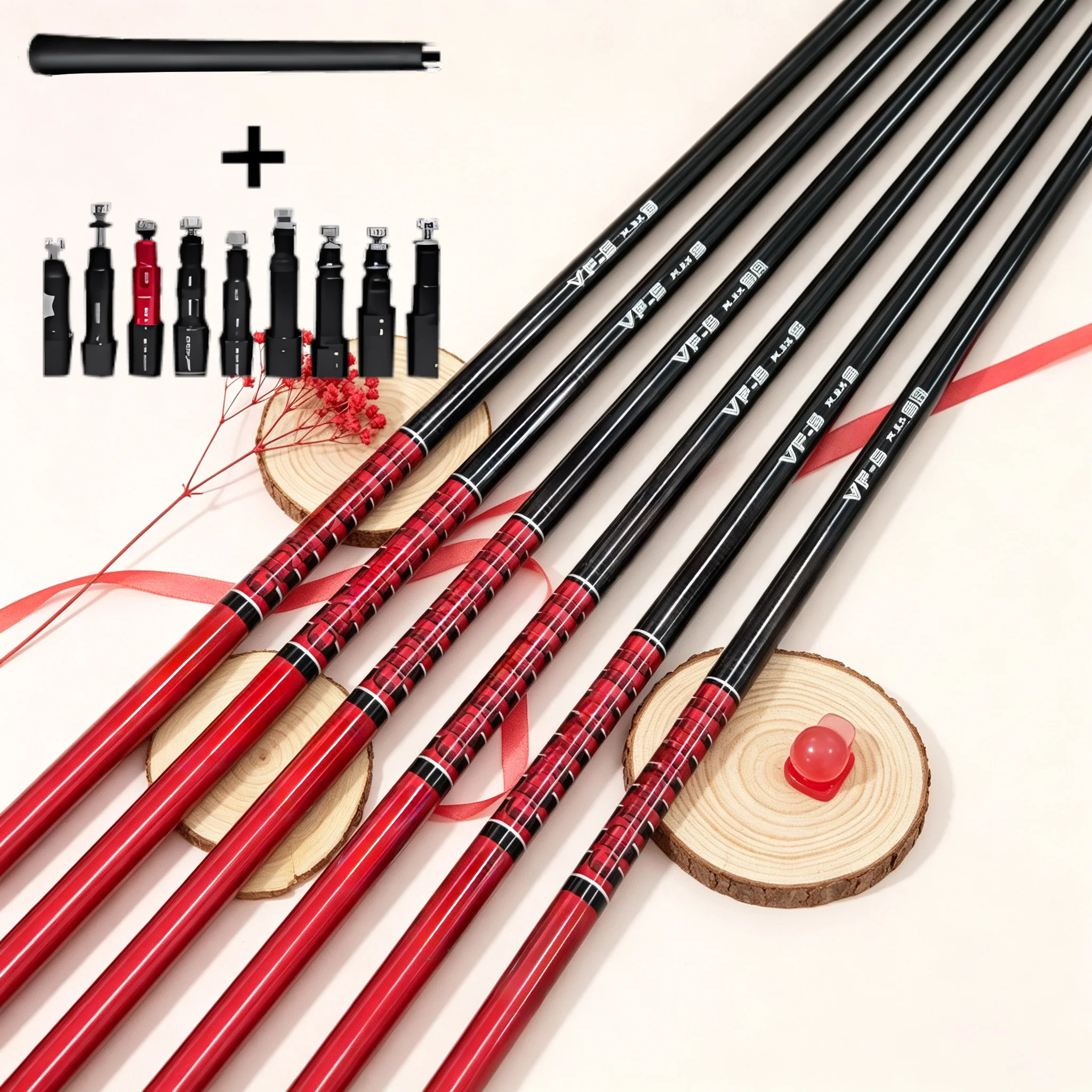 The New Red and Black Vf Series Golf Carbon Shafts, Specifically for Driver Clubs, Cover All Hardness Levels (5R/5Sr/5S/6S), Come with Adapter and Non-Slip Grip, and Are More Forgiving with Lower Flight Paths, Making Them Easier to Use for Advanced Golfers, Helping Them Achieve Long Distance and Precise Shots