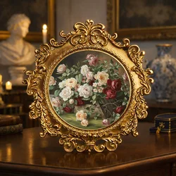 Vintage Frame Round Frame for Picture Embossed Holder Elegantly Table Wall Hanging Decor Small Antique Ornate Gold Frames Gift