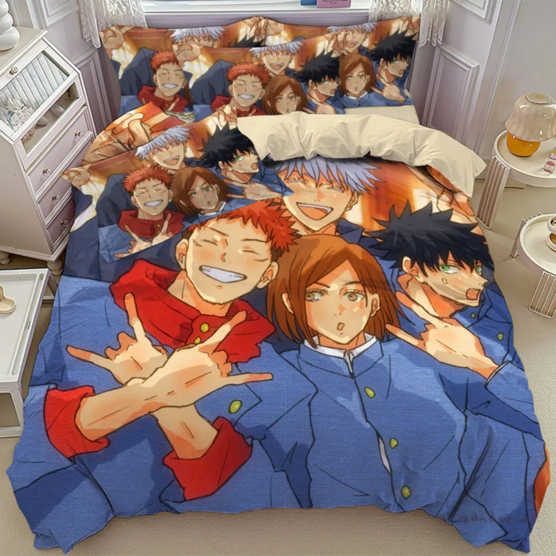 Juego de cama Popular de Anime Jujutsu Kaisen, juegos de funda nórdica de Anime famoso japonés 3D HD, regalo de decoración de dormitorio para niños y adolescentes