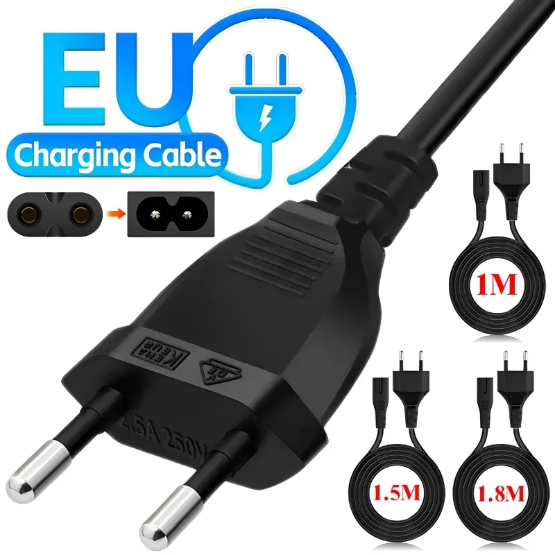 European 2 pin to C7 Power Cord EU Plug 2-Prong AC Supply Cable AC Plug Power Cord for PS4 PS5 Xbox Computer Laptop PC TV