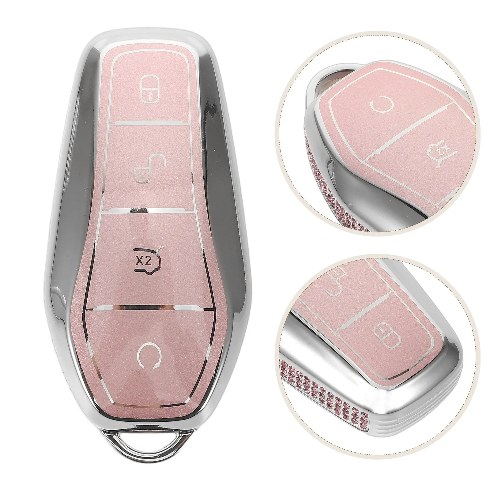 

Pink Bling Rhinestone Car Key Fob Cover Shell for Electric Vehicle Keys Precise Button Cutouts Anti-Slip Wear-Resistant