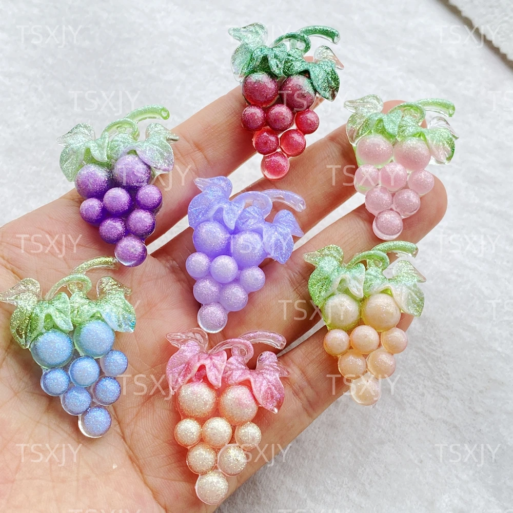 5Pcs New Cute Resin Cartoon Sparkling colored grapes Series Flat Back Parts Embellishments For Hair Bows Accessories