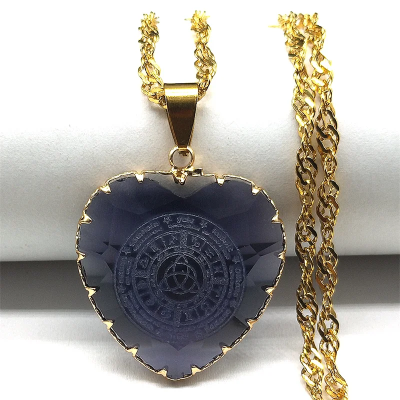 Triquetra Pagan Wheel Of The Year Pendant Necklace Women Men Clear Crystal Glass Love Heart Witch Irish Knot Astrology Jewelry