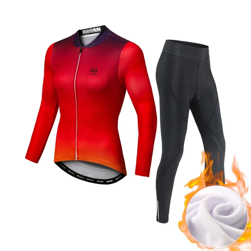 Winter Fleece Riding Bicycle Jerseys Cycling Clothing Set Keep Warm Women Long Sleeve Bicycle Clothes Suit