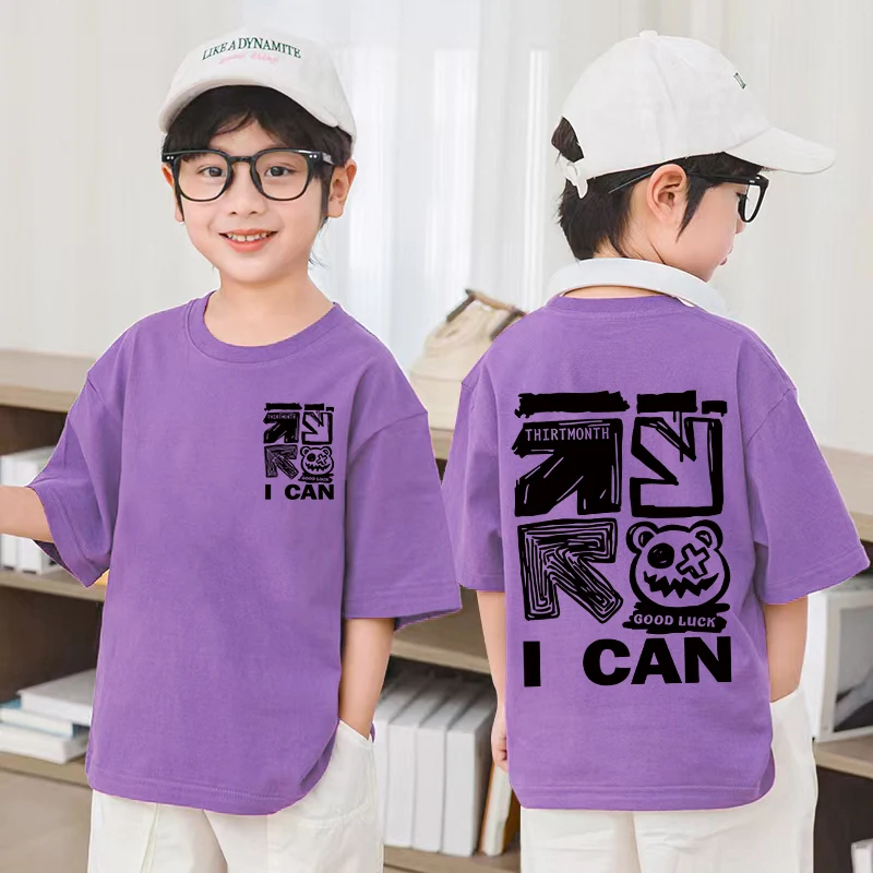 2025 Summer Kids Clothes Boys Girls Fashion American Style Cartoon Print T Shirt 100%Cotton Children\'s Short Sleeve Tops T Shirt
