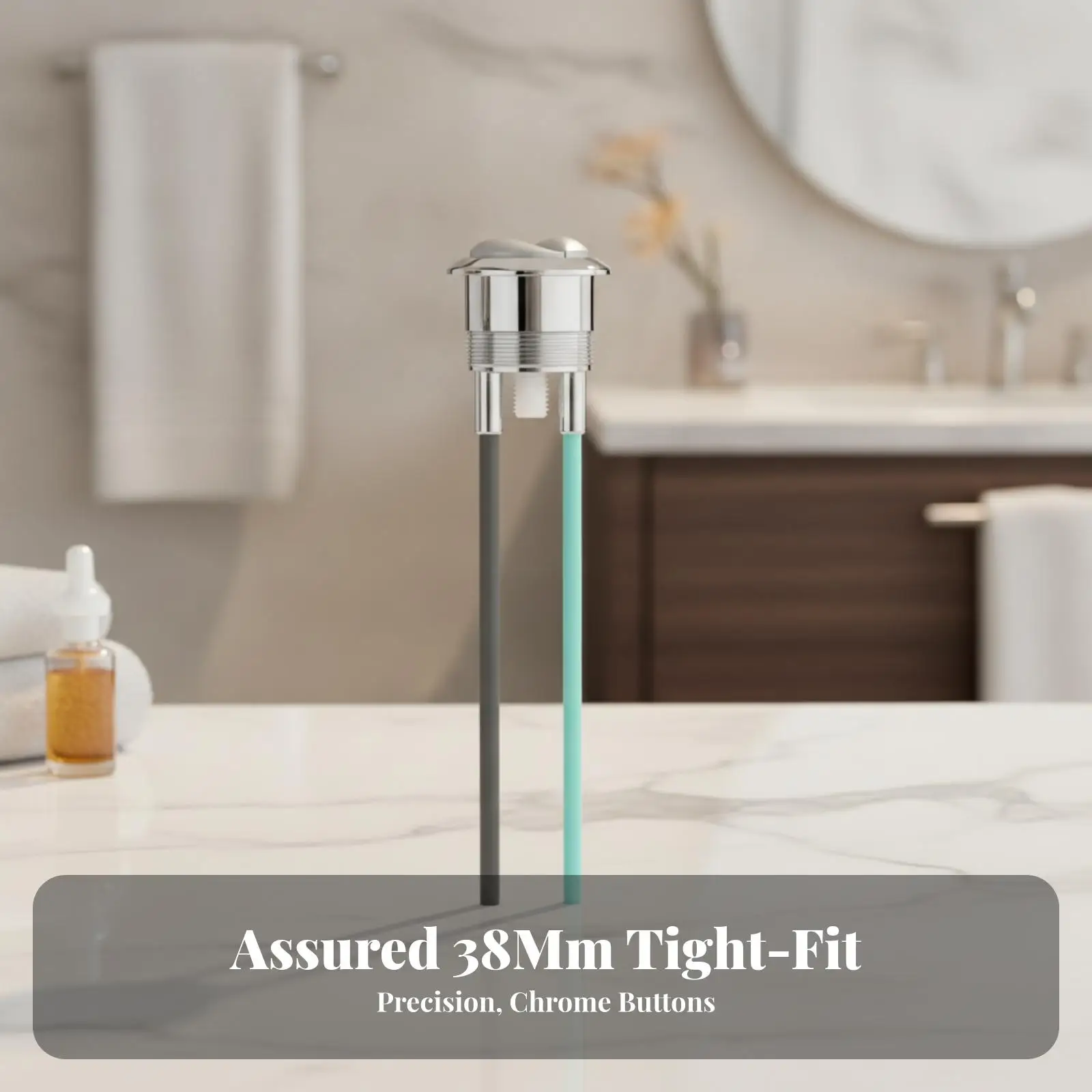 Two-Flush Button with Actuator Rods | 38mm Mounting Size, Polished Chrome Finish, two-flush Toilet Push Button, for restroom