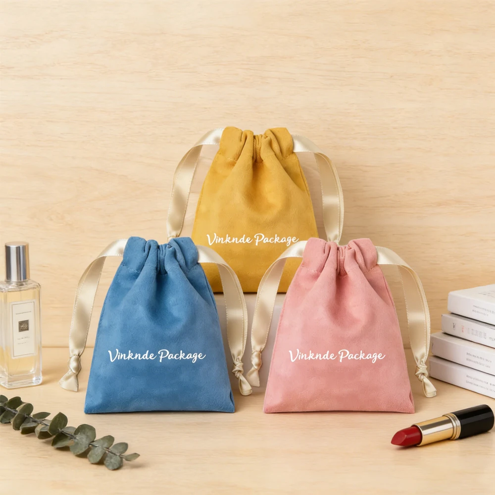 

LOGO Customized 50Pcs/Lot Flannel Velvet Storage Drawstring Jewelry Bags Soft Touching Dust Pouches Christmas Gift Pocket