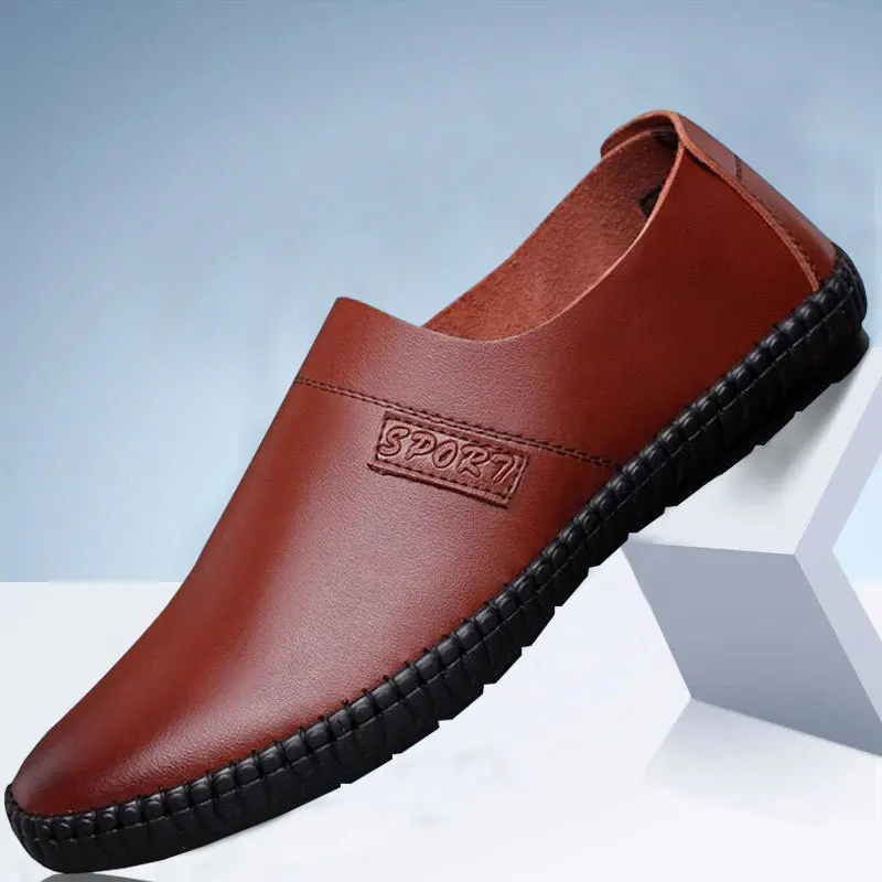 Spring Autumn Men's Leather Casual Shoes Soft PU Leisure Flats Daily Solid Color Slip-on Loafers Non-slip Flat Men Driving Shoes