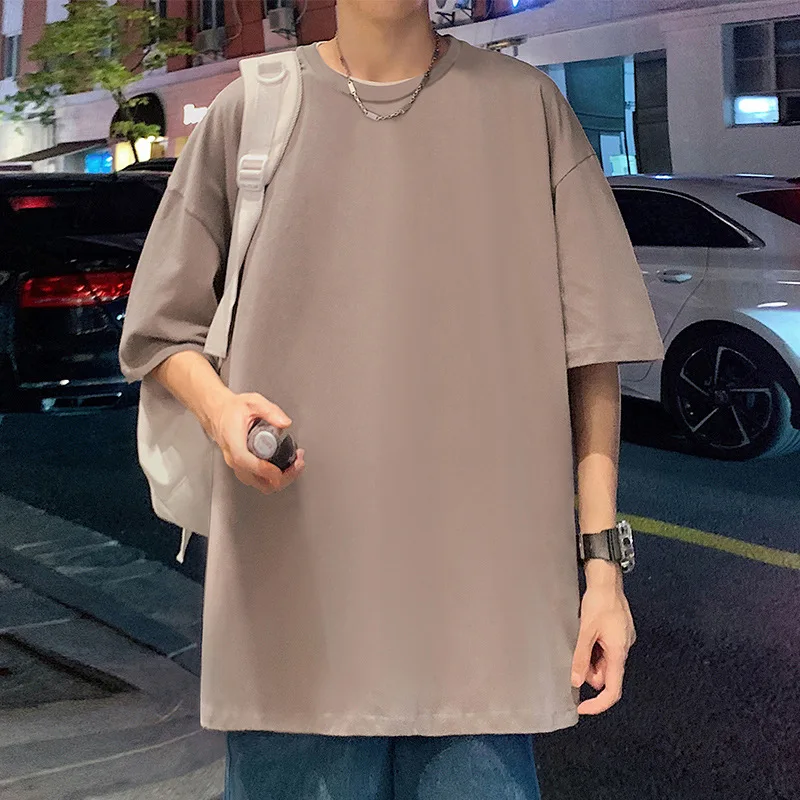 

220-gram Heavy Pure Cotton Summer Short-sleeved T-shirt for Men Loose Men's T-shirt Half-sleeved Solid Color Base Layer Comfort